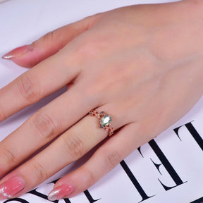 Oval Moss Agate Engagement Vine Ring 14K Gold/Silver - Lord of Gem Rings
