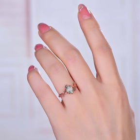 Oval Moss Agate Engagement Vine Ring 14K Gold/Silver - Lord of Gem Rings