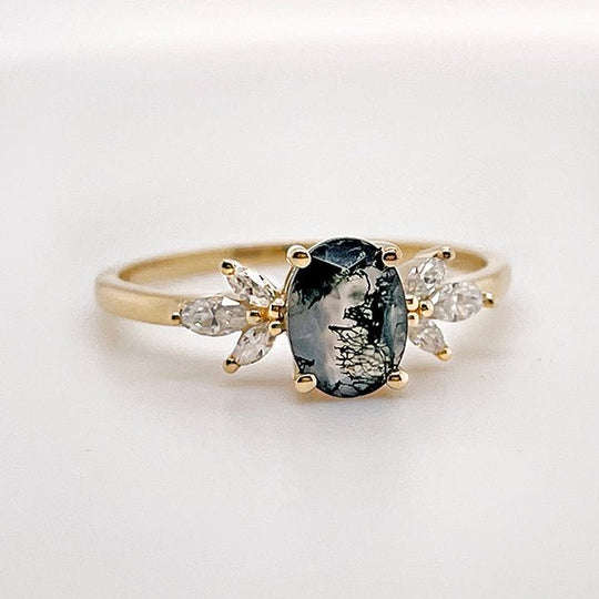 Oval Moss Agate Petal Ring