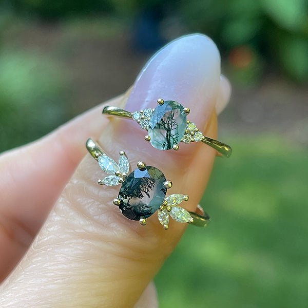 Oval Moss Agate Petal Ring - Lord of Gem Rings