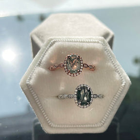 Oval Moss Agate Vintage Halo Ring - Lord of Gem Rings