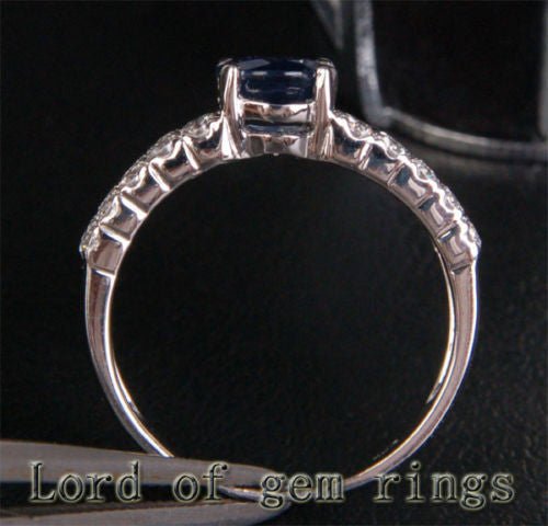 Oval Natural Sapphire Triple Row Diamond Engagement Ring - Lord of Gem Rings