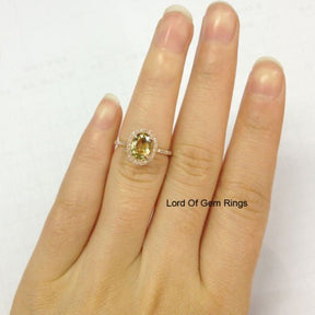 Oval Peridot Diamond Halo Engagement Ring 14K Rose Gold - Lord of Gem Rings