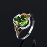 Oval Peridot Diamond Heart Engagement Ring in Two-Tone Gold - Lord of Gem Rings