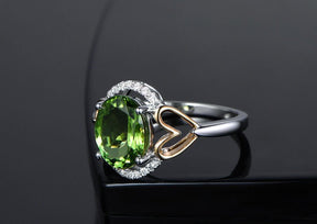 Oval Peridot Diamond Heart Engagement Ring in Two-Tone Gold - Lord of Gem Rings