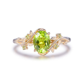 Oval Peridot Engagement Vine Ring in 14K Gold - Lord of Gem Rings