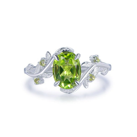 Oval Peridot Engagement Vine Ring in 14K Gold