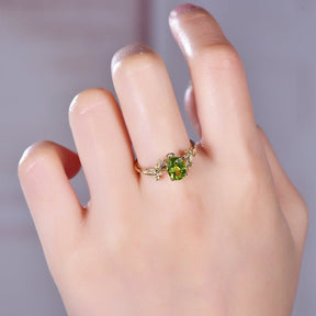 Oval Peridot Engagement Vine Ring in 14K Gold - Lord of Gem Rings