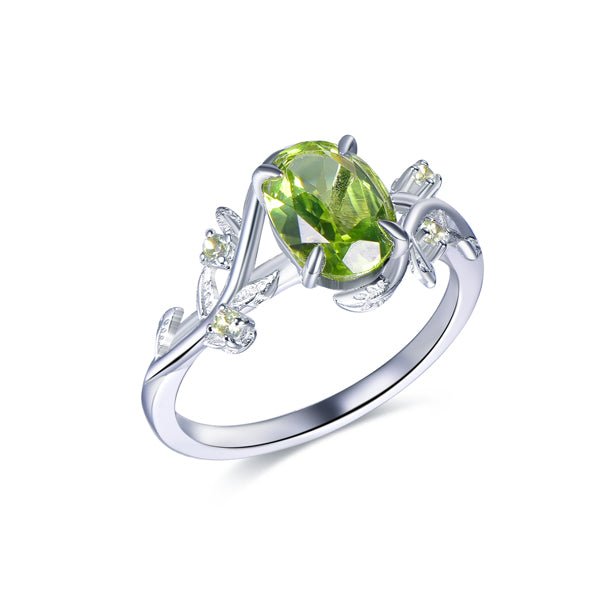 Oval Peridot Engagement Vine Ring in 14K Gold - Lord of Gem Rings