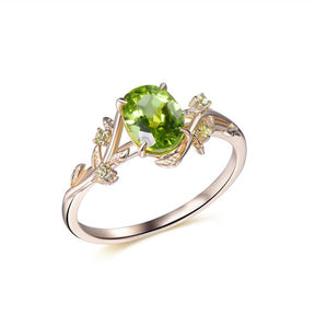 Oval Peridot Engagement Vine Ring in 14K Gold - Lord of Gem Rings