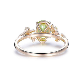 Oval Peridot Engagement Vine Ring in 14K Gold - Lord of Gem Rings