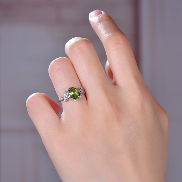 Oval Peridot Engagement Vine Ring in 14K Gold - Lord of Gem Rings