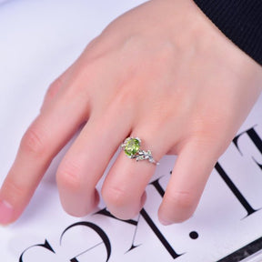 Oval Peridot Engagement Vine Ring in 14K Gold - Lord of Gem Rings