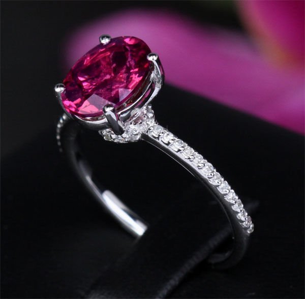 Oval Pink Tourmaline Diamond Hidden Accents Engagement Ring - Lord of Gem Rings