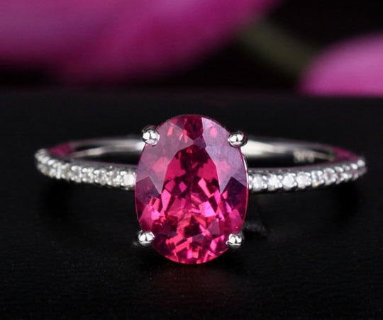 Oval Pink Tourmaline Diamond Hidden Accents Engagement Ring