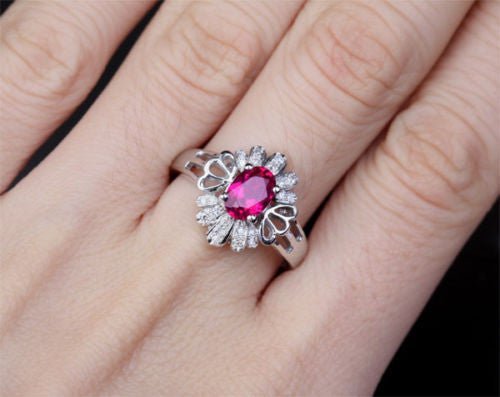 Oval Pink Tourmaline Diamond Petal Halo Engagement Ring - Lord of Gem Rings