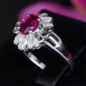 Oval Pink Tourmaline Diamond Petal Halo Engagement Ring - Lord of Gem Rings