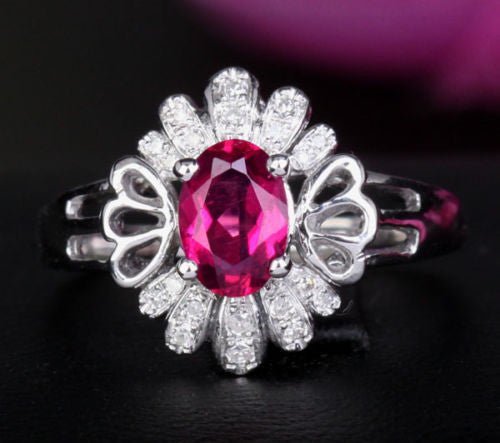 Oval Pink Tourmaline Diamond Petal Halo Engagement Ring