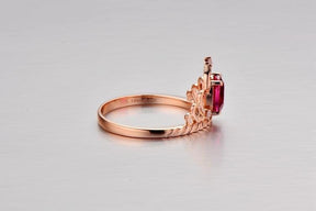 Oval Pink Tourmaline Engagement Diamond Crown Ring 14K Rose Gold - Lord of Gem Rings