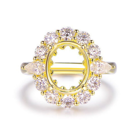 Oval Semi Mount Moissanite Halo Ring  14K Yellow Gold