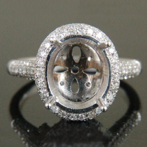 Oval Semi Mount Ring Diamond Halo Accents