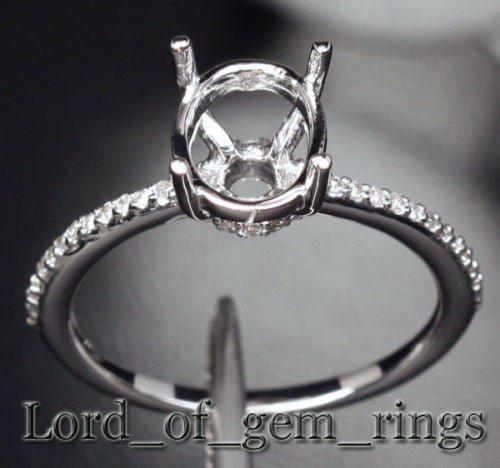 Oval Semi Mount Ring Pave Diamond Shank 14K White Gold 7x9mm - Lord of Gem Rings