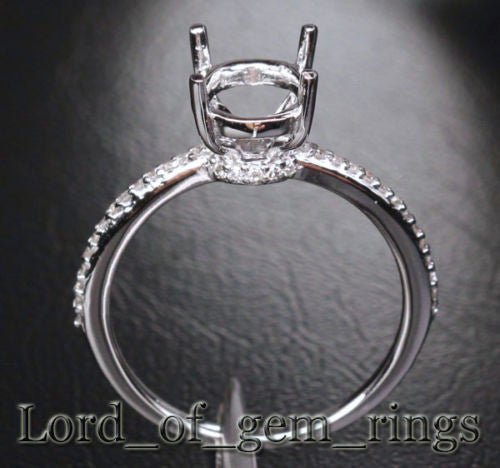 Oval Semi Mount Ring Pave Diamond Shank 14K White Gold 7x9mm - Lord of Gem Rings