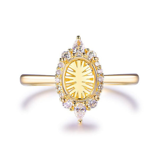Oval Semi Mount Ring with Pear Diamond Halo
