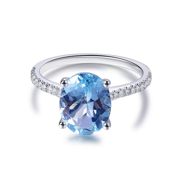 Oval Sky Blue Topaz Diamond Engagement Ring 14K Gold - Lord of Gem Rings