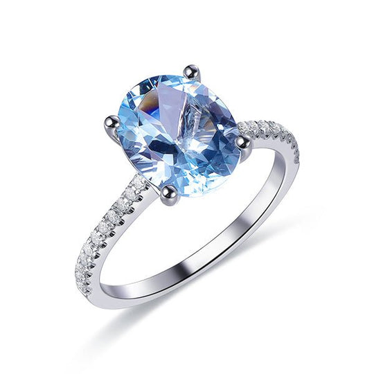 Oval Sky Blue Topaz  Diamond Engagement Ring 14K Gold
