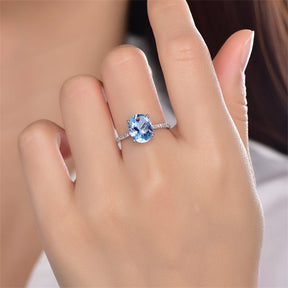 Oval Sky Blue Topaz Diamond Engagement Ring 14K Gold - Lord of Gem Rings