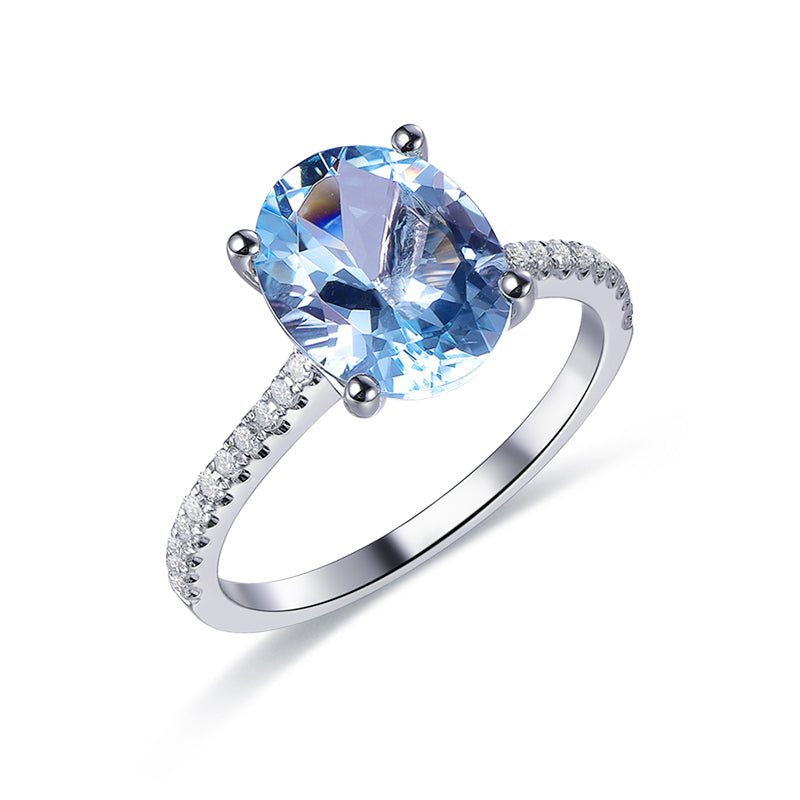 Oval Sky Blue Topaz Diamond Engagement Ring 14K Gold - Lord of Gem Rings