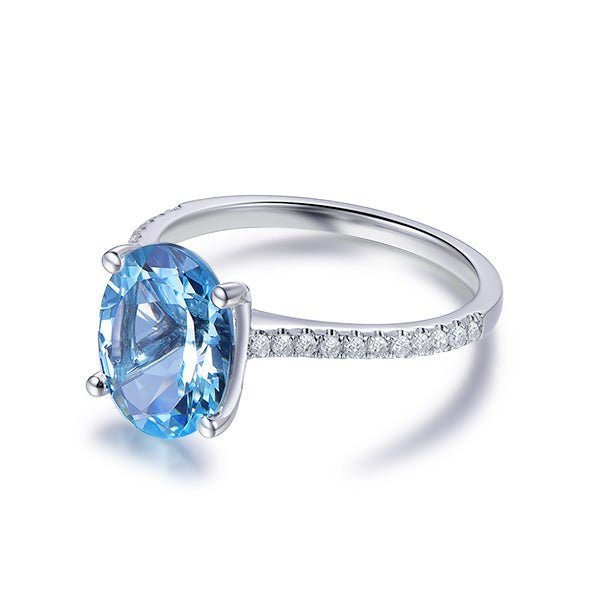 Oval Sky Blue Topaz Diamond Engagement Ring 14K Gold - Lord of Gem Rings