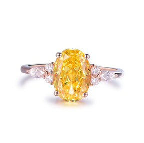 Oval Yellow Moissanite Engagement Ring with Marquise Moissanite accent - Lord of Gem Rings