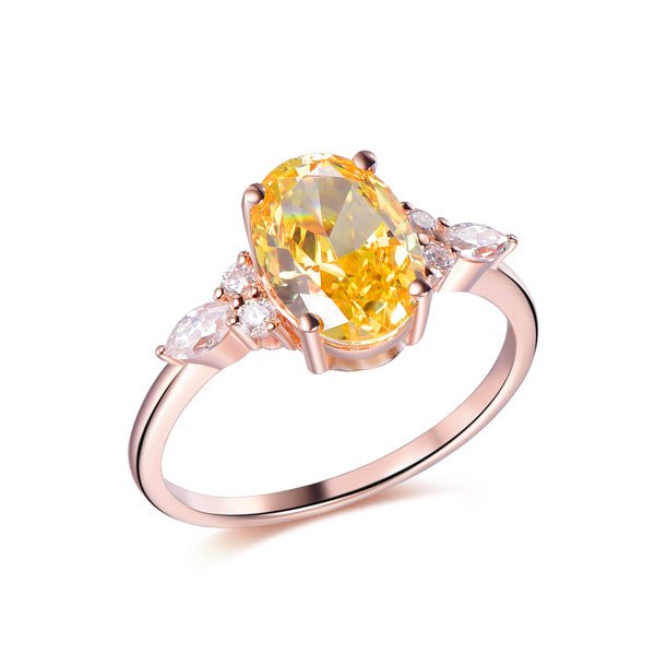 Oval Yellow Moissanite Engagement Ring with Marquise Moissanite accent - Lord of Gem Rings