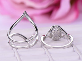 Passionate Love Oval Moissanite Bridal Set Diamond Chevron Ring Guard - Lord of Gem Rings