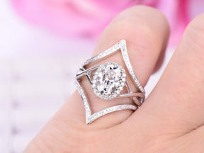 Passionate Love Oval Moissanite Bridal Set Diamond Chevron Ring Guard - Lord of Gem Rings