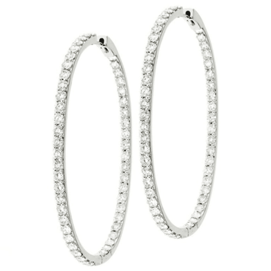 Pave Diamond Earrings Hoops 14K Yellow Gold