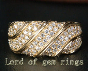 Pavé Diamond Ribbed Wedding Ring 14K Yellow Gold (1.21ct.tw.) - Lord of Gem Rings