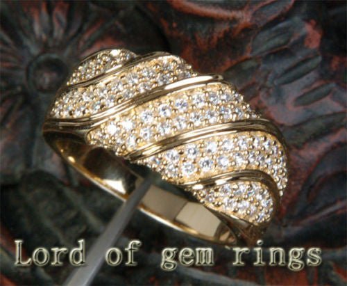 Pavé Diamond Ribbed Wedding Ring 14K Yellow Gold (1.21ct.tw.) - Lord of Gem Rings
