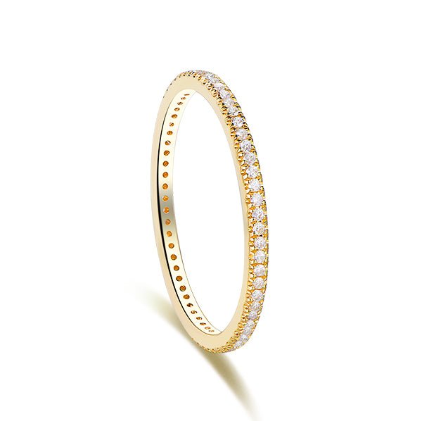 Pave Diamond Wedding Band Eternity Thin Anniversary Ring 14K Yellow Gold - Lord of Gem Rings
