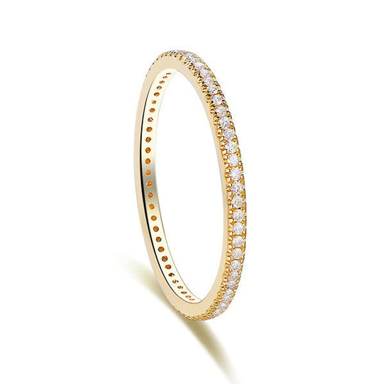 Pave Diamond Wedding Band Eternity Thin Anniversary Ring 14K Yellow Gold