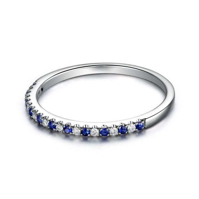 Pave Sapphire/Diamond Wedding Band Half Eternity Anniversary Ring 14K White Gold - Lord of Gem Rings