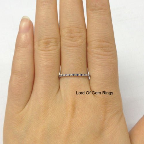 Pave Sapphire Diamond Wedding Band Half Eternity Anniversary Ring 14K White Gold