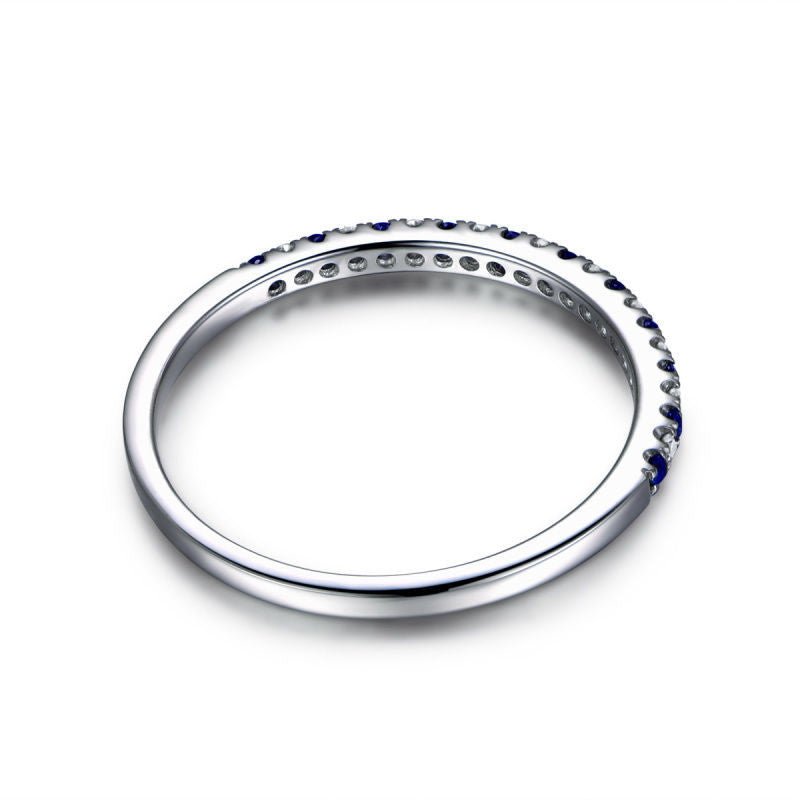 Pave Sapphire/Diamond Wedding Band Half Eternity Anniversary Ring 14K White Gold - Lord of Gem Rings