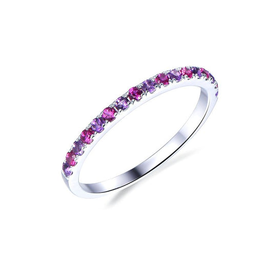 Dainty Pave-Set Amethyst Ruby Half Eternity February July Birthstone Band