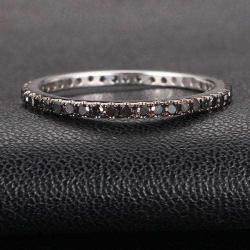 Pave-Set Black Diamond Eternity Wedding Band 14K White Gold