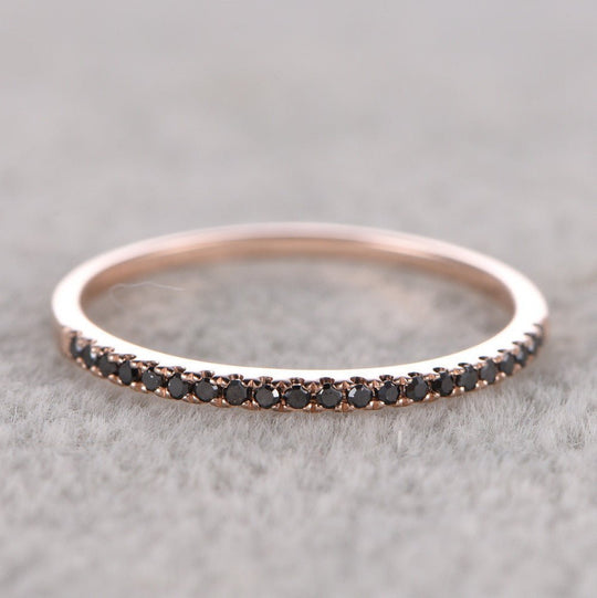 Pave-Set Black Diamond Half Eternity THIN Band 14k Rose Gold