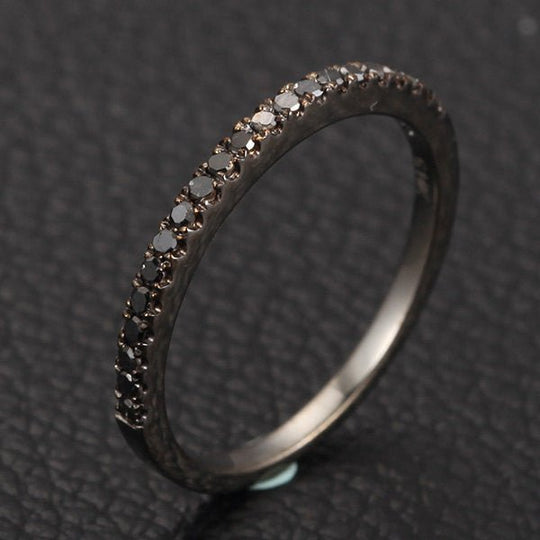 Pave-Set Black Diamond Half Eternity Wedding 14K White Gold
