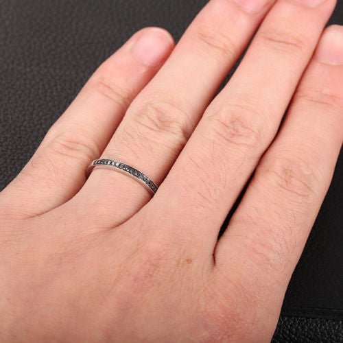 Pave-Set Black Diamond Milgrain Half Eternity Wedding Band - Lord of Gem Rings